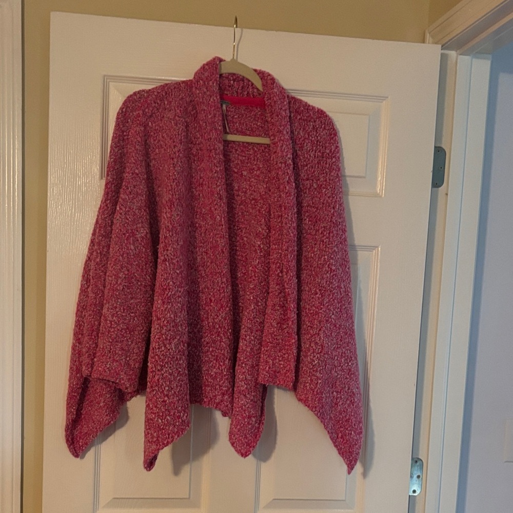 Free People Pink Textured Open-Front Poncho